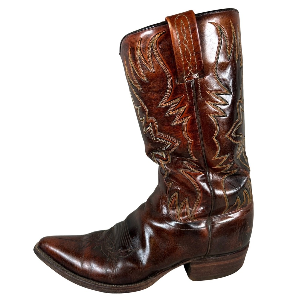 Dan‎ Post Mens Brown Leather Cowboy Western Boots 9 B Pointed Toe Narrow Vintage